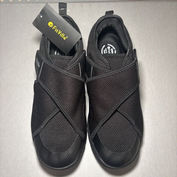 FitVille Diabetic Shoes Mens Sz 10.5 Wide Black Adjustable Diabetes Walking main image 10